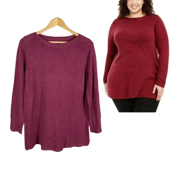KAREN SCOTT Boat Neck Red Speckled Sweater NEW Size Medium - Picture 1 of 7